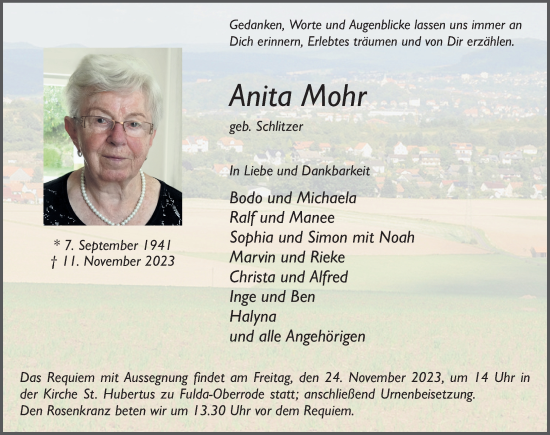 Traueranzeige von Anita Mohr von FZ