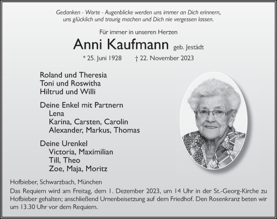 Traueranzeige von Anni Kaufmann von FZ
