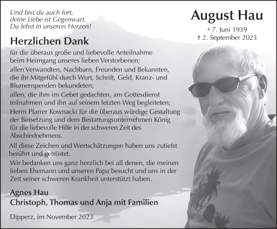 Traueranzeige von August Hau von FZ