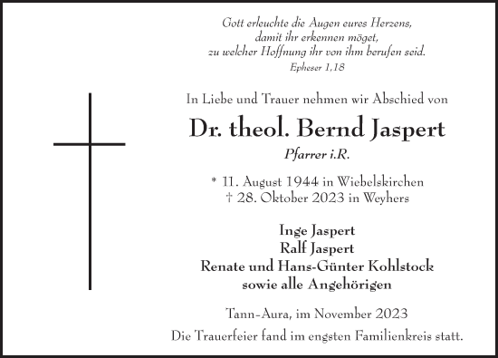Traueranzeige von Bernd Jaspert von FZ