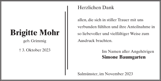 Traueranzeige von Brigitte Mohr von FZ