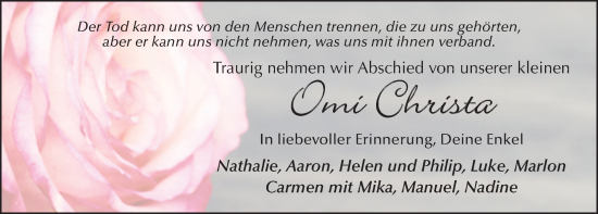 Traueranzeige von Christa Maluck von FZ