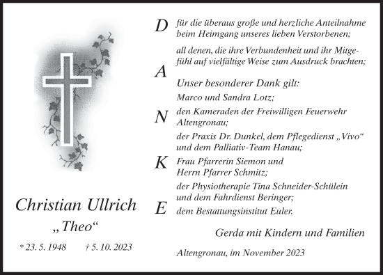 Traueranzeige von Christian Ullrich von FZ