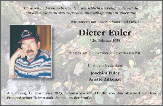Traueranzeige von Dieter Euler von FZ
