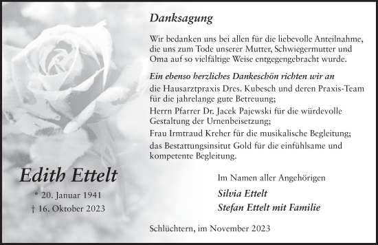 Traueranzeige von Edith Ettelt von FZ