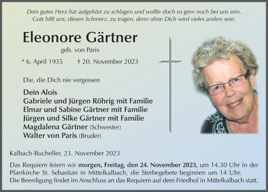 Traueranzeige von Eleonore Gärtner von FZ