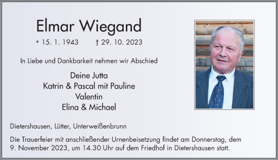 Traueranzeige von Elmar Wiegand von FZ