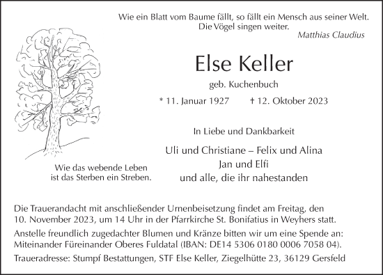 Traueranzeige von Else Keller von FZ
