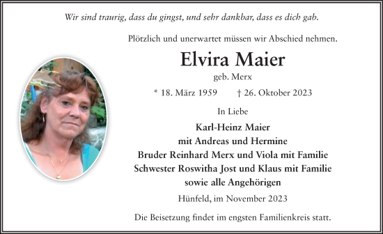 Traueranzeige von Elvira Maier von FZ