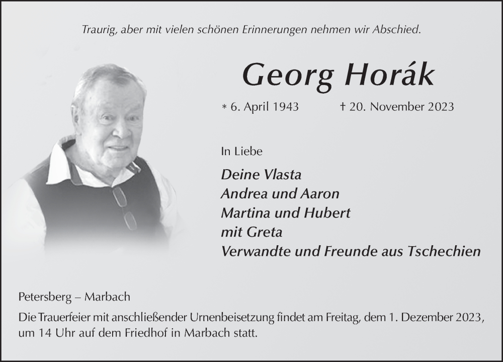  Traueranzeige für Georg Horak vom 25.11.2023 aus FZ