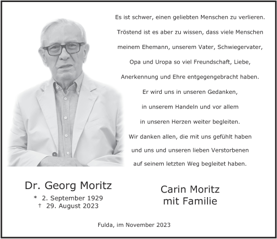Traueranzeige von Georg Moritz von FZ