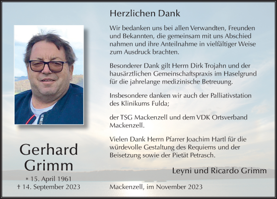 Traueranzeige von Gerhard Grimm von FZ