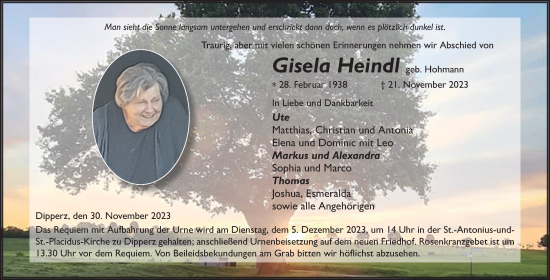 Traueranzeige von Gisela Heindl von FZ
