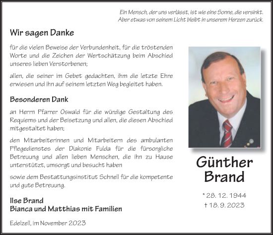 Traueranzeige von Günther Brand von FZ