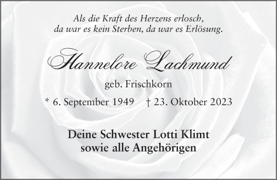 Traueranzeige von Hannelore Lachmund von FZ