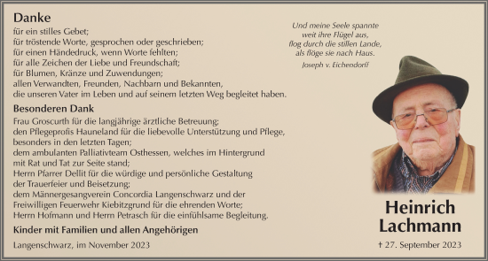 Traueranzeige von Heinrich Lachmann von FZ