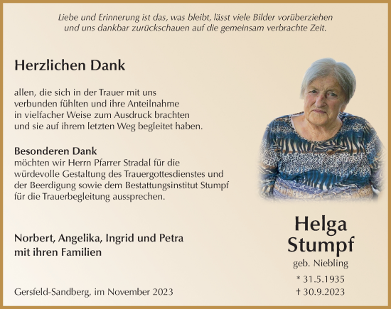 Traueranzeige von Helga Stumpf von FZ