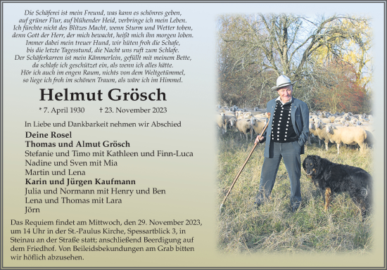 Traueranzeige von Helmut Grösch von FZ