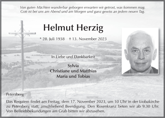 Traueranzeige von Helmut Herzig von FZ