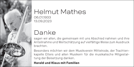 Traueranzeige von Helmut Mathes von FZ
