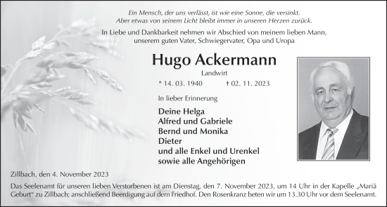 Traueranzeige von Hugo Ackermann von FZ