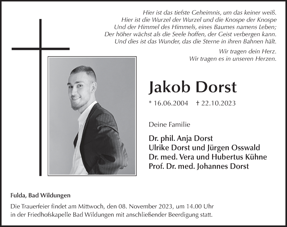  Traueranzeige für Jakob Dorst vom 04.11.2023 aus FZ