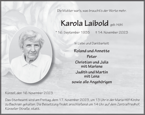 Traueranzeige von Karola Laibold von FZ