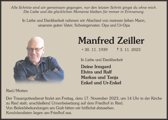 Traueranzeige von Manfred Zeiller von FZ