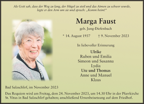 Traueranzeige von Marga Faust von FZ