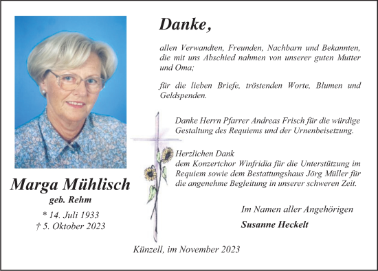 Traueranzeige von Marga Mühlisch von FZ