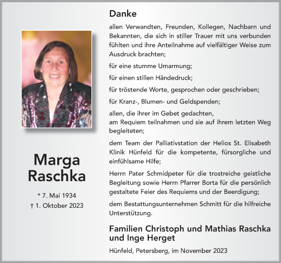 Traueranzeige von Marga Raschka von FZ