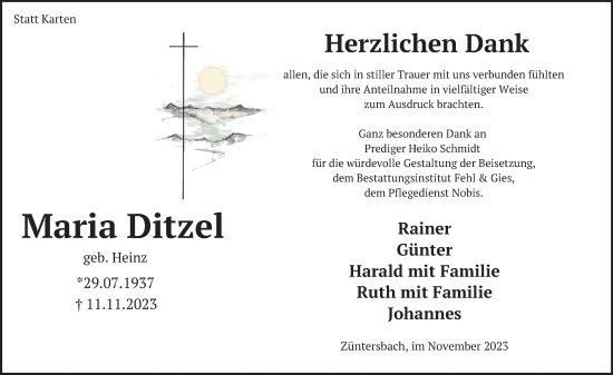 Traueranzeige von Maria Ditzel von FZ