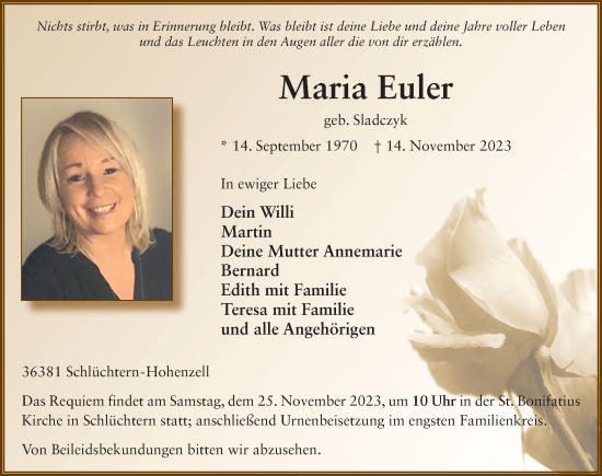 Traueranzeige von Maria Euler von FZ