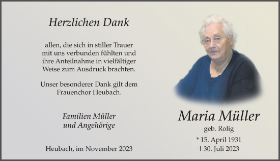Traueranzeige von Maria Müller von FZ