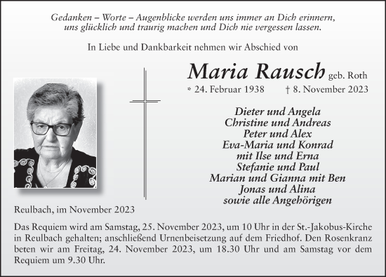 Traueranzeige von Maria Rausch von FZ