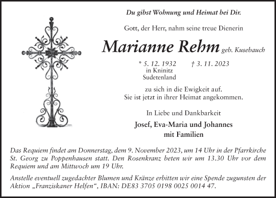 Traueranzeige von Marianne Rehm von FZ