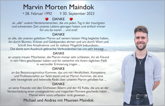 Traueranzeige von Marvin Morten Maindok von FZ