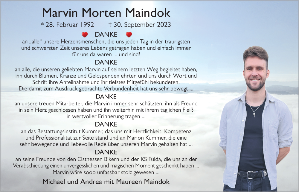  Traueranzeige für Marvin Morten Maindok vom 25.11.2023 aus FZ