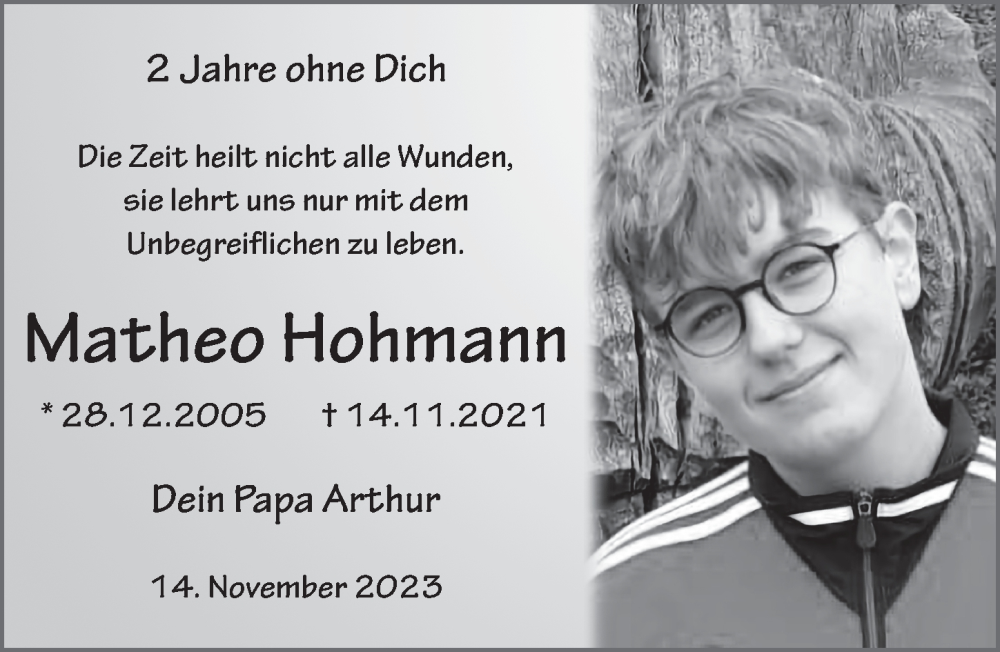  Traueranzeige für Matheo Hohmann vom 15.11.2023 aus FZ