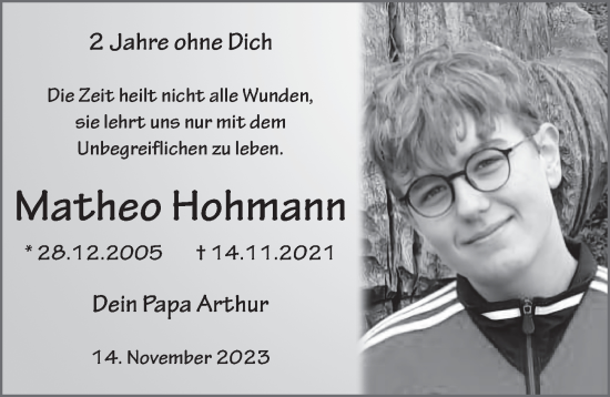 Traueranzeige von Matheo Hohmann von FZ
