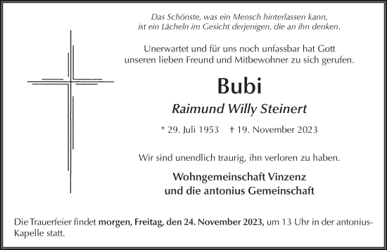 Traueranzeige von Raimund Willy Steinert von FZ
