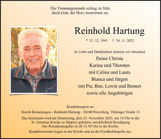 Traueranzeige von Reinhold Hartung von FZ