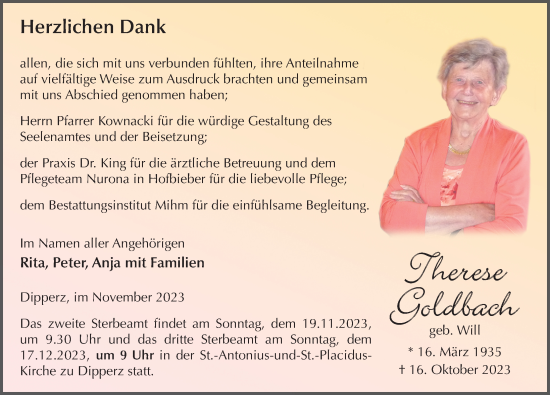 Traueranzeige von Therese Goldbach von FZ