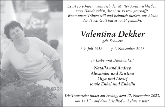 Traueranzeige von Valentina Dekker von FZ