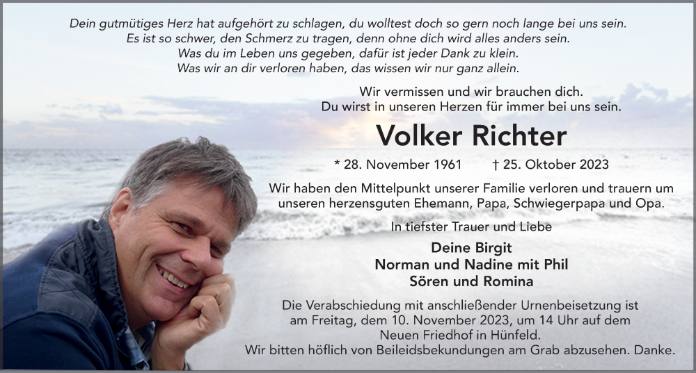 Traueranzeige für Volker Richter vom 04.11.2023 aus FZ