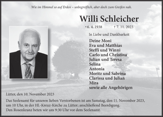 Traueranzeige von Willi Schleicher von FZ