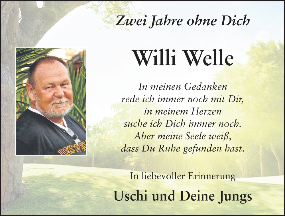  Traueranzeige für Willi Welle vom 04.11.2023 aus FZ