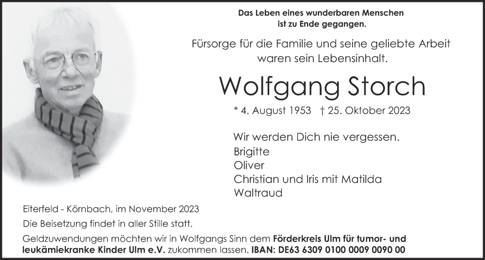  Traueranzeige für Wolfgang Storch vom 11.11.2023 aus FZ