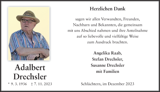 Traueranzeige von Adalbert Drechsler von FZ