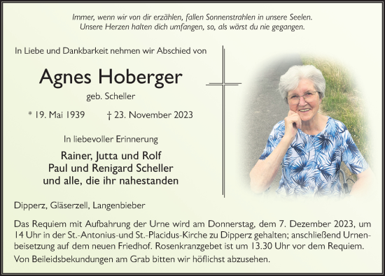 Traueranzeige von Agnes Hoberger von FZ